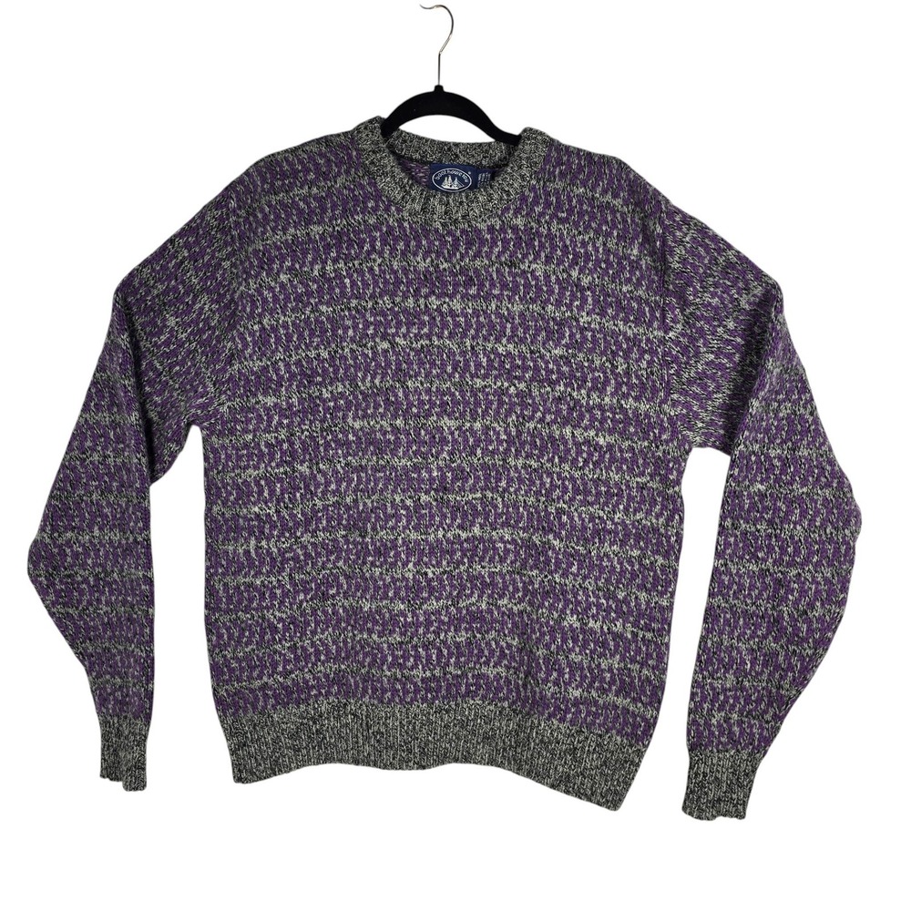 Boathouse Row Mens XL Wool Blend‎ Birdseye Knit Sweater Purple Grey Made in USA